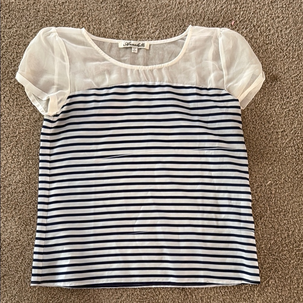 Francesca's Collections White and Navy Striped Blouse